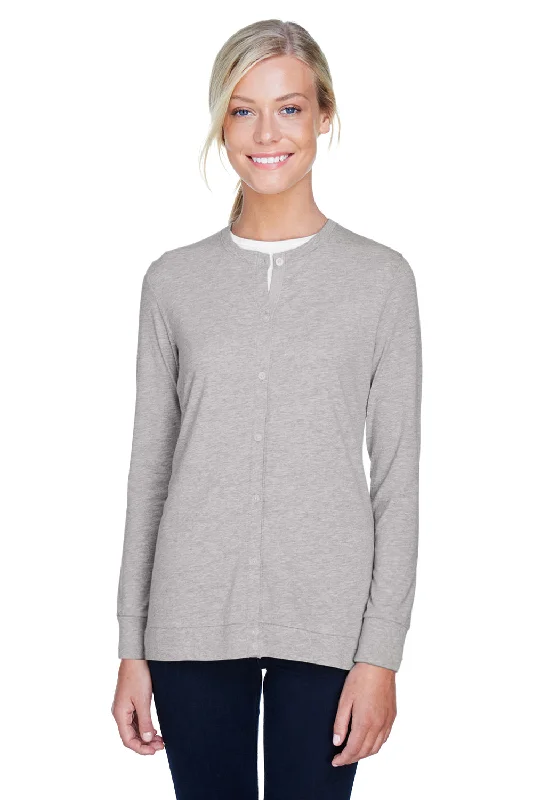 cardigan loose blue -Devon & Jones Womens Perfect Fit Ribbon Cardigan Sweater - Heather Grey