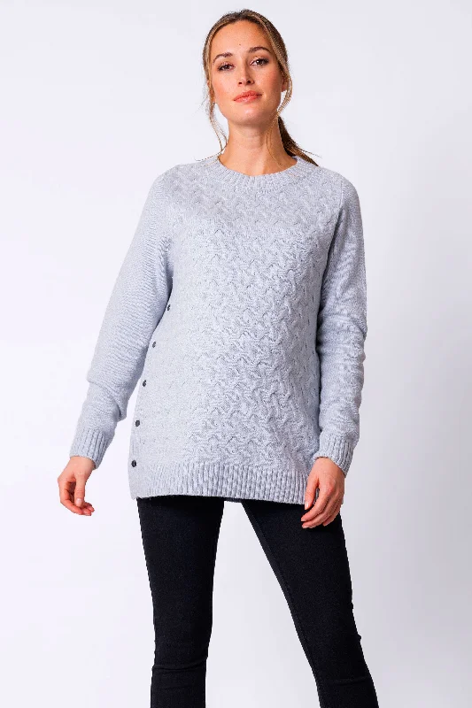 pullover sweater trendy red -Grete Ice Blue Textured Maternity & Nursing Sweater Seraphine