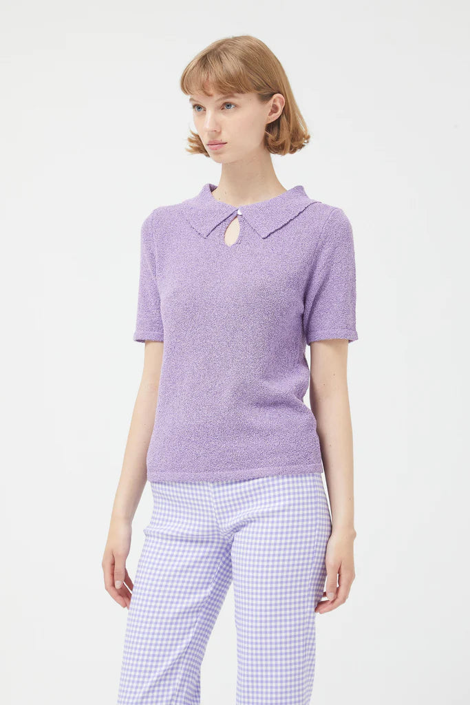 pullover sweater casual design -Lavender Short Sleeve Polo Sweater by Compania Fantastica