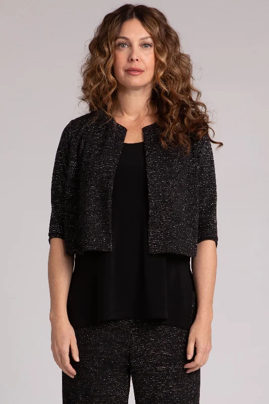 cardigan modern design -Metallic Pique Classic Bolero Cardigan | Black