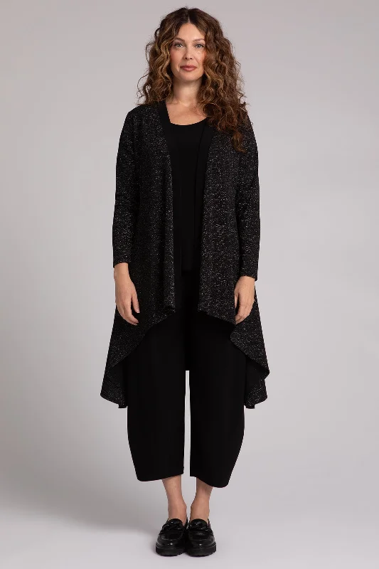 cardigan warm layers -Metallic Pique Flutter Duster Cardigan | Black