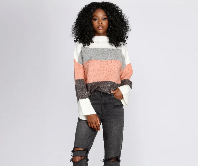 pullover sweater bold purple -Mock Neck Colorblock Sweater