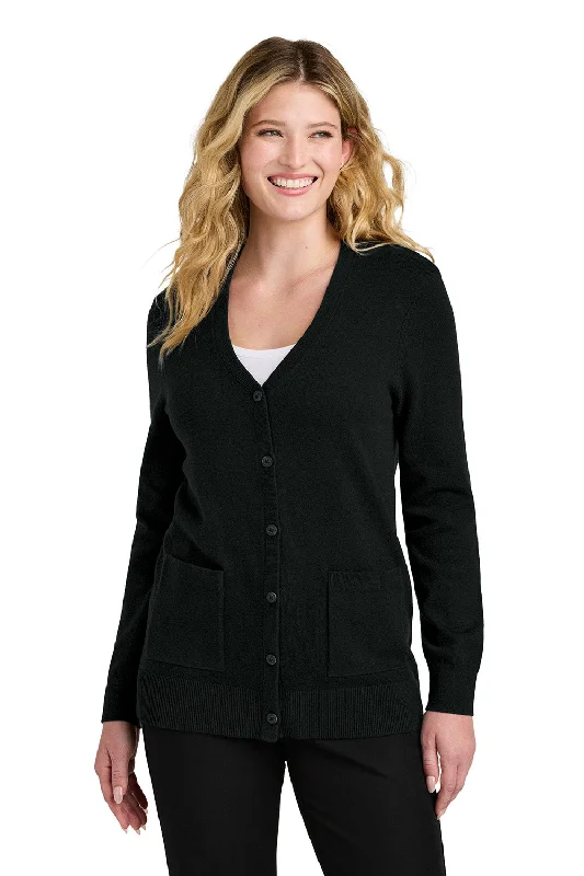 cardigan vibrant olive -Port Authority Womens Easy Care Button Front Long Sleeve Cardigan Sweater w/ Pockets - Deep Black - COMING SOON