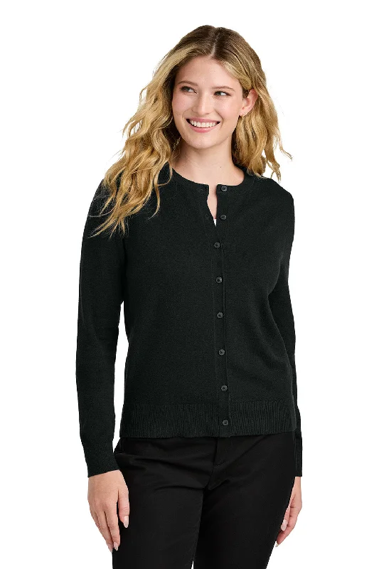 cardigan vintage look -Port Authority Womens Easy Care Long Sleeve Button Front Cardigan Sweater - Deep Black - COMING SOON