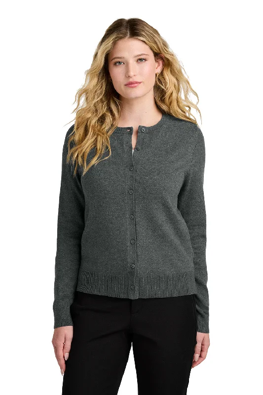 cardigan fall fashion -Port Authority Womens Easy Care Long Sleeve Button Front Cardigan Sweater - Heather Charcoal Grey - COMING SOON