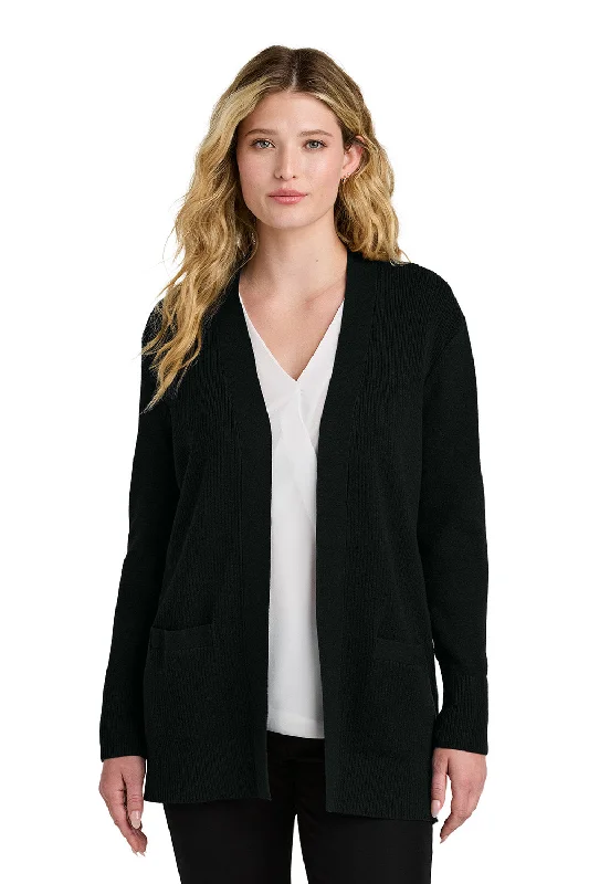 cardigan knit pattern -Port Authority Womens Easy Care Open Front Long Sleeve Cardigan Sweater w/ Pockets - Deep Black - COMING SOON