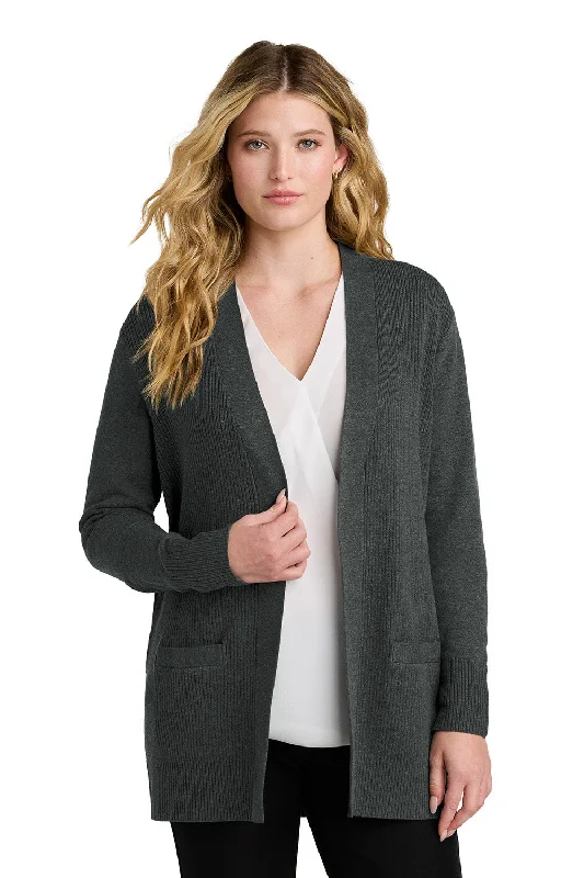 cardigan elegant mustard -Port Authority Womens Easy Care Open Front Long Sleeve Cardigan Sweater w/ Pockets - Heather Charcoal Grey - COMING SOON