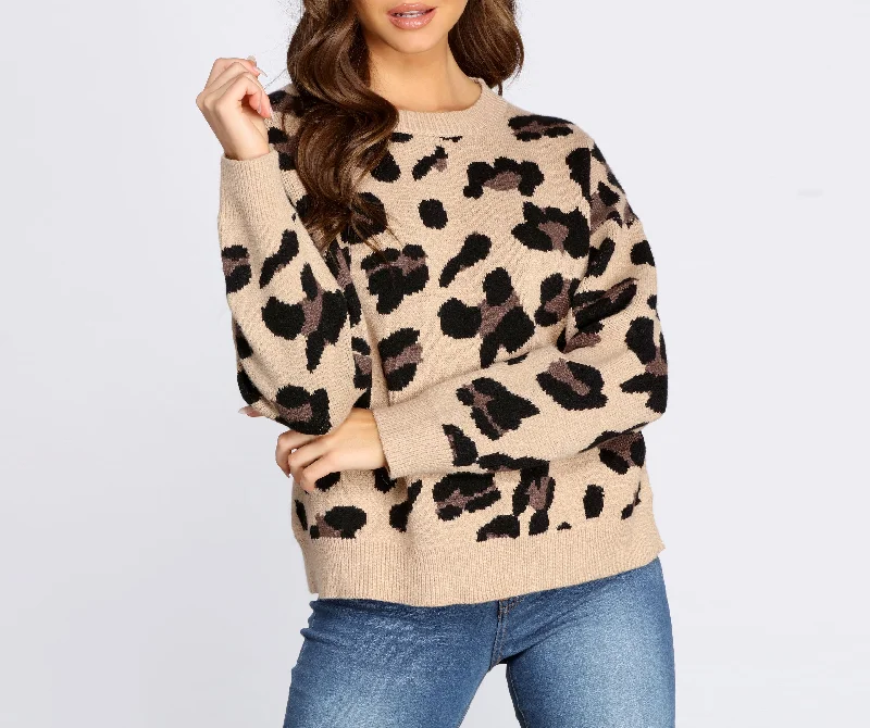 pullover sweater modern fabric -Stay Wild Leopard Print Sweater