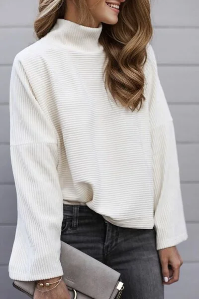 pullover sweater stylish brown -Turtleneck Slit Dropped Shoulder Sweater