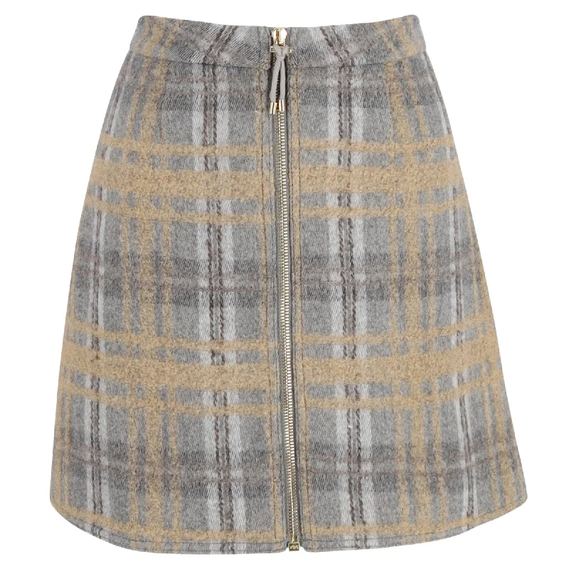 olive wrap skirts stylish -Acne Studios Plaid Mini Skirt in Grey Wool