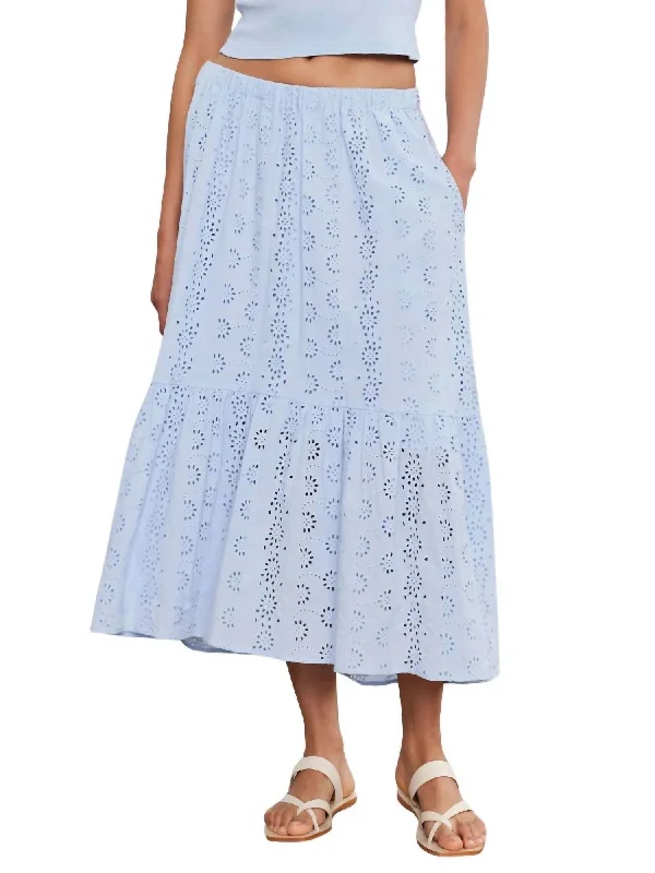 teal high waisted skirts stylish -Amelia Cotton Eyelet Skirt In Island