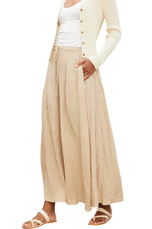 olive wrap skirts stylish -Bailey Woven Linen Skirt In Bisquit