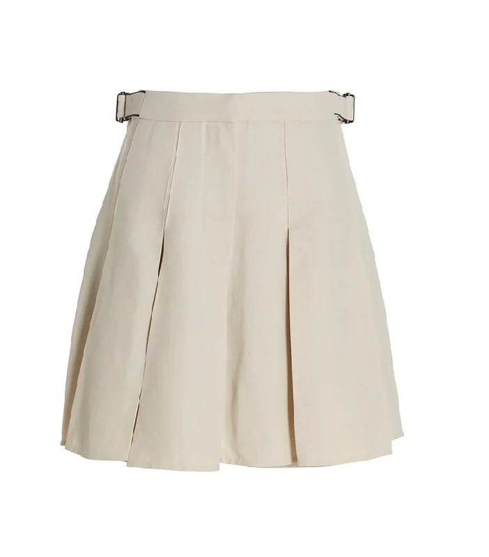 olive pleated skirts stylish -Brunello Cucinelli Women's Buckle Detailed Pleated Skirt In White