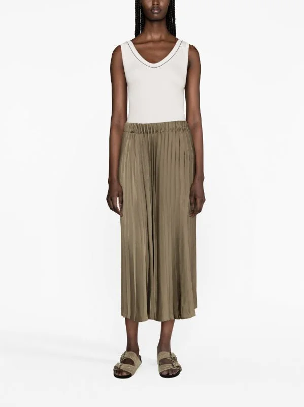 khaki tiered skirts boho -Brunello Cucinelli Women's Pleated Skirt In Oliva Hunter Green