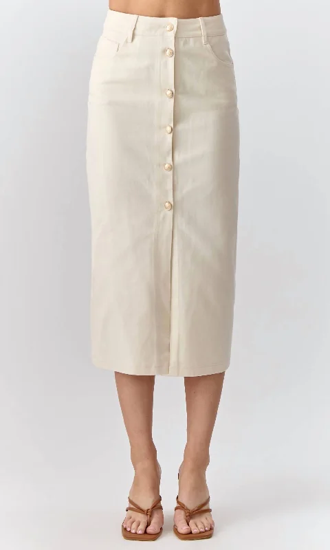 heather grey skirts for work -Celine Twill Midi Skirt In Natural