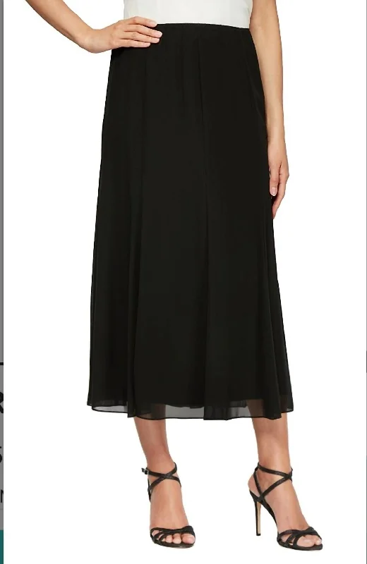 indigo high waisted skirts chic -Chiffon Tea-Length Skirt In Black