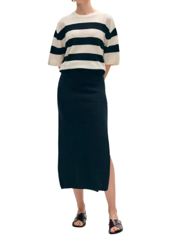 olive maxi skirts elegant -Cotton Slub Side Slit Skirt In Black