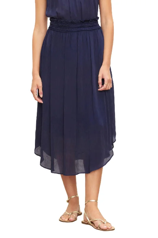 olive pleated skirts trendy -Crinkled Viscose Midi Skirt In Navy