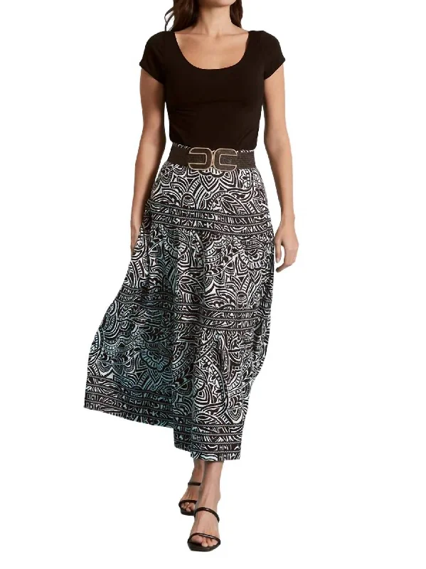 soft beige wrap skirts versatile -Daphine Linen Graphic Paisley Skirt In Black