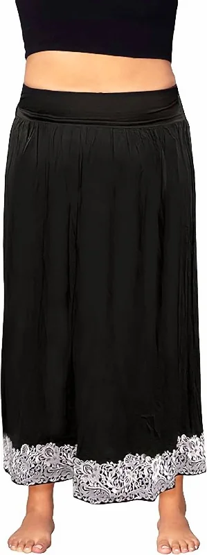 khaki A-line skirts versatile -Embroidered Maxi Skirt - Plus In Black White