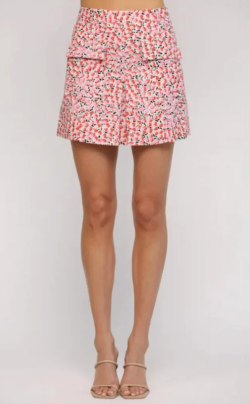 soft beige skirts for women -Floral Print Mini Skirt In Pink