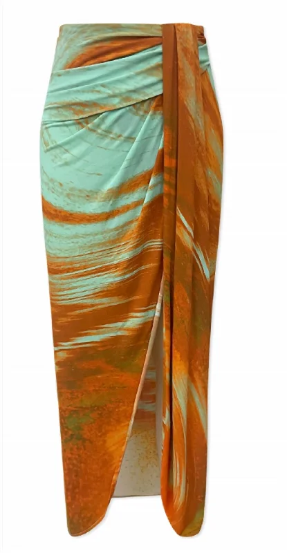 peach silk skirts vibrant -Gwena Skirt In Masala Marble Print