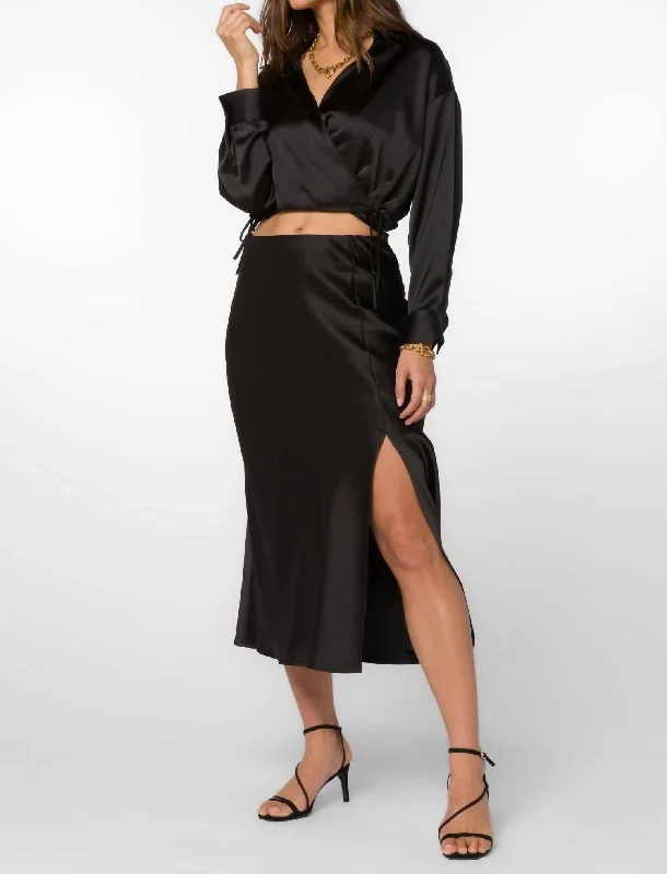 heather grey wrap skirts trendy -Gypsy Pull On Satin Skirt In Black