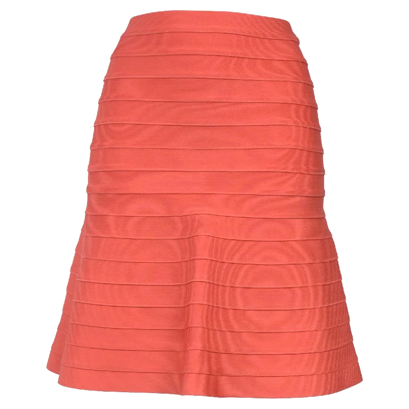 khaki A-line skirts smart -Herve Leger Knee Length Skirt in Orange Rayon