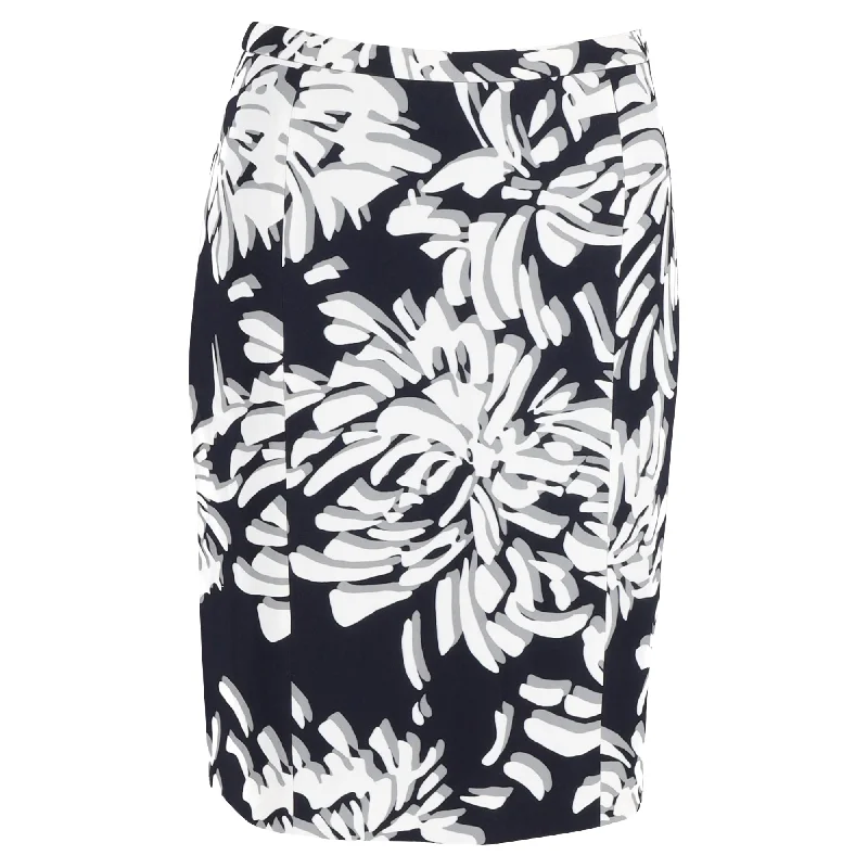 burnt orange denim skirts bold -Hugo Boss Floral Pencil Skirt in Navy Viscose