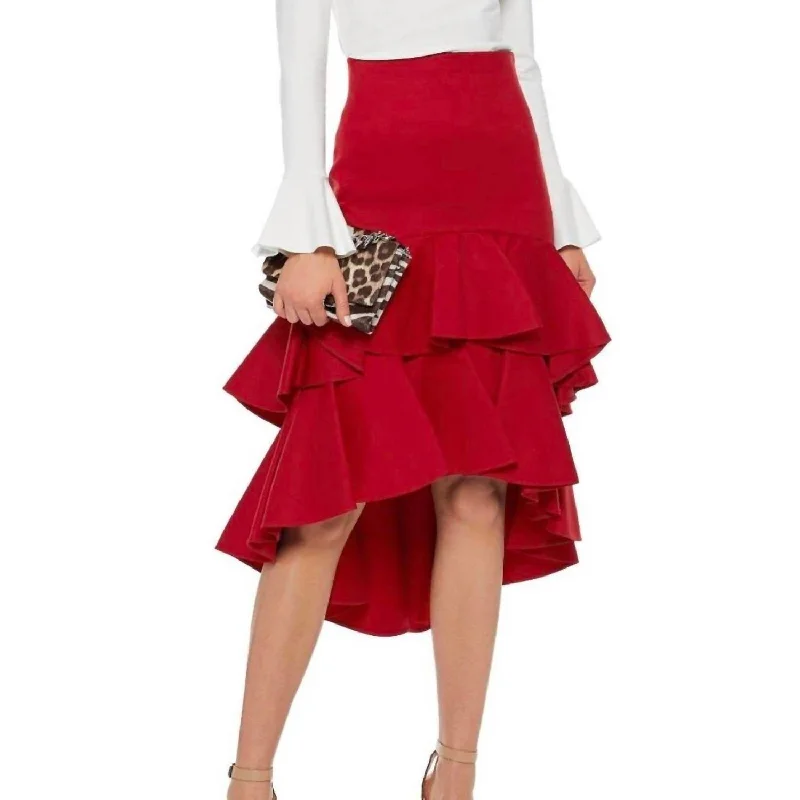 khaki pleated skirts elegant -Kristyn Skirt In Red