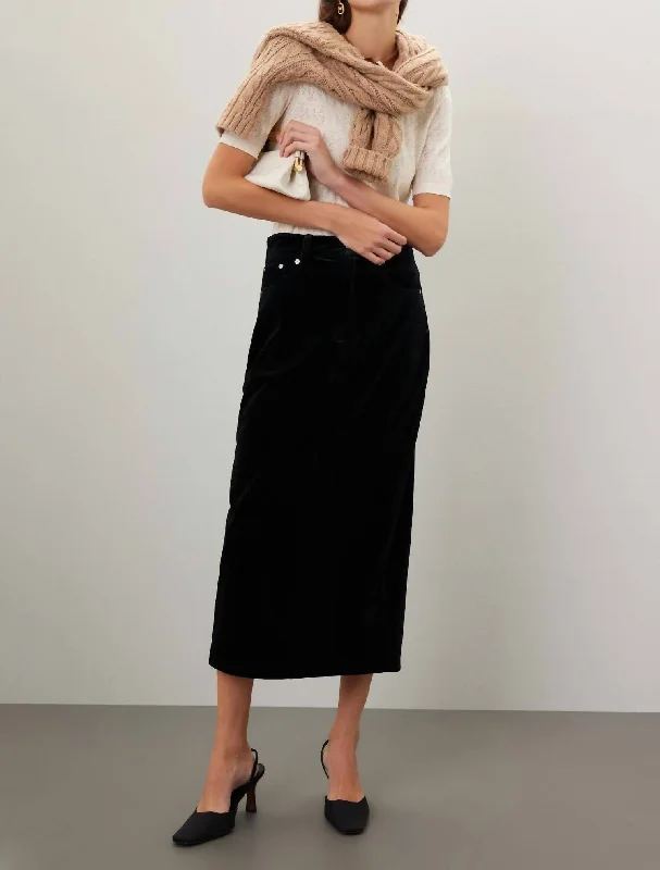 soft beige skirts for summer -Last Dance Velvet Midi Skirt In Black