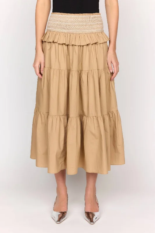 taupe pleated skirts polished -Leah Midi Skirt In Khaki