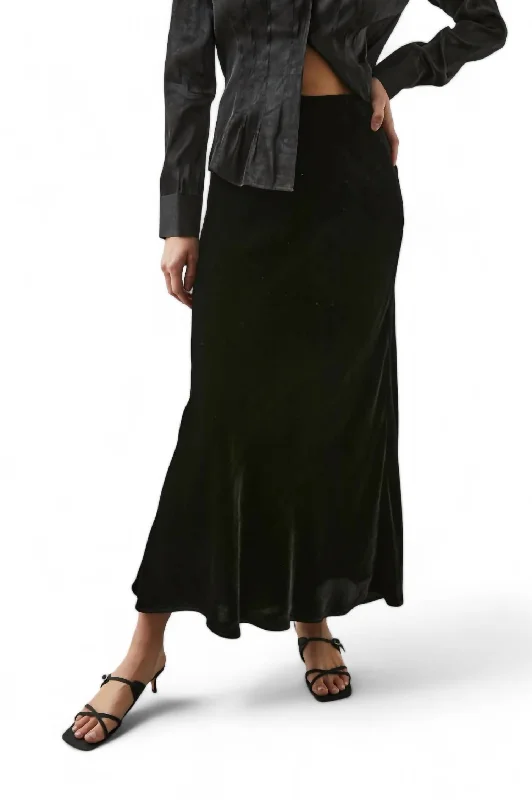 sage pencil skirts sleek -Leia Velvet Maxi Skirt In Black