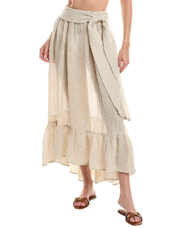 taupe leather skirts bold -Lisa Marie Fernandez Nicole Linen-Blend Midi Skirt