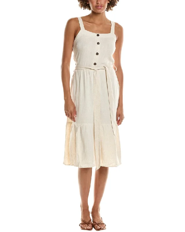 navy high waisted skirts stylish -LUXE ALWAYS Linen-Blend A-Line Dress