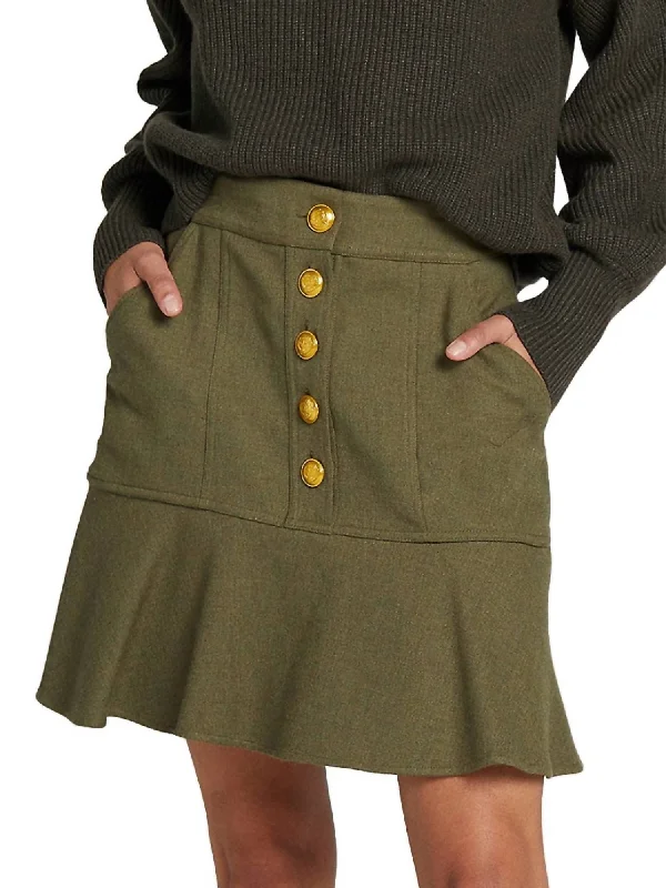 soft beige A-line skirts chic -Marnell Skirt In Light Army