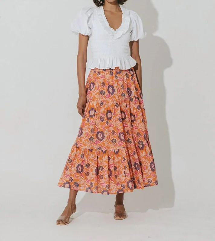 khaki tiered skirts boho -Masina Ankle Skirt In Orange