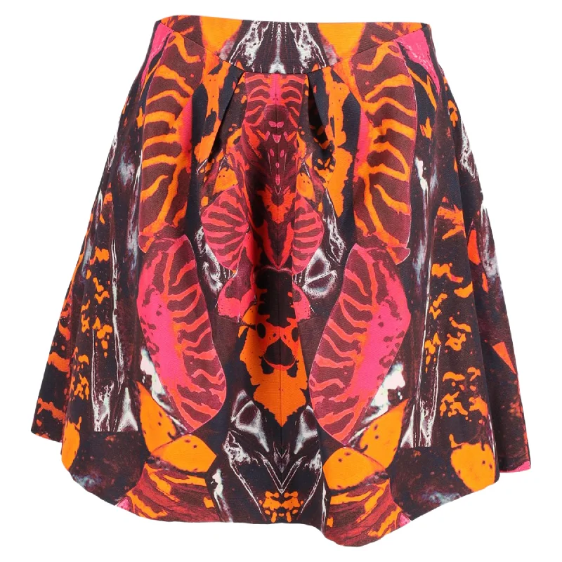 maroon pencil skirts smart -McQ by Alexander McQueen Kaleidoscopic Beetle Print A Line Skirt in Multicolor Cotton