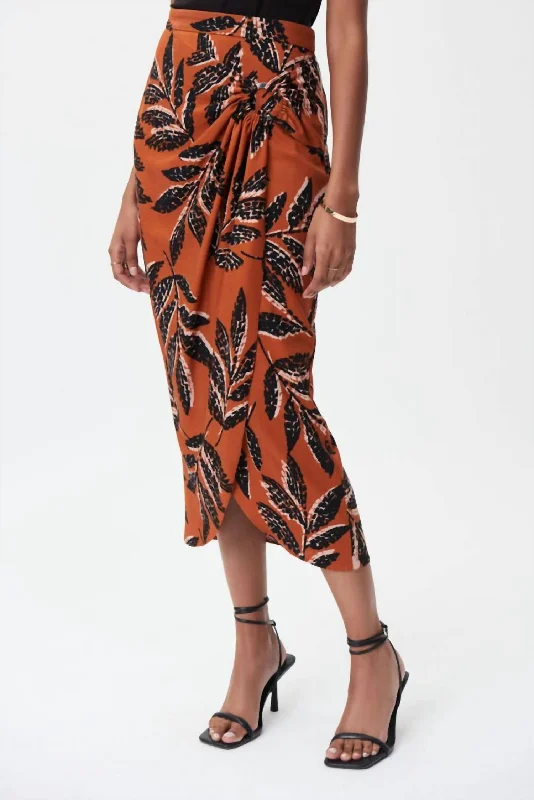 soft beige wrap skirts smart -Mid-Length Sarong Skirt In Rust/multi (4035)