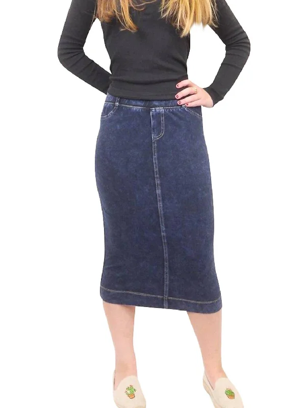 taupe chiffon skirts flowy -Midi Denim Pencil Skirt In Dark Denim