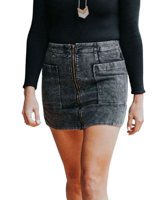 indigo high waisted skirts chic -Mini But Mighty Corduroy Skirt In Charcoal