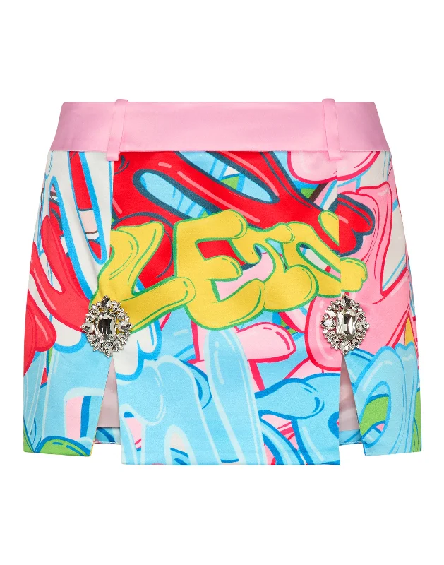 burnt orange pleated skirts trendy -Mini Skirt Bombing Graffiti