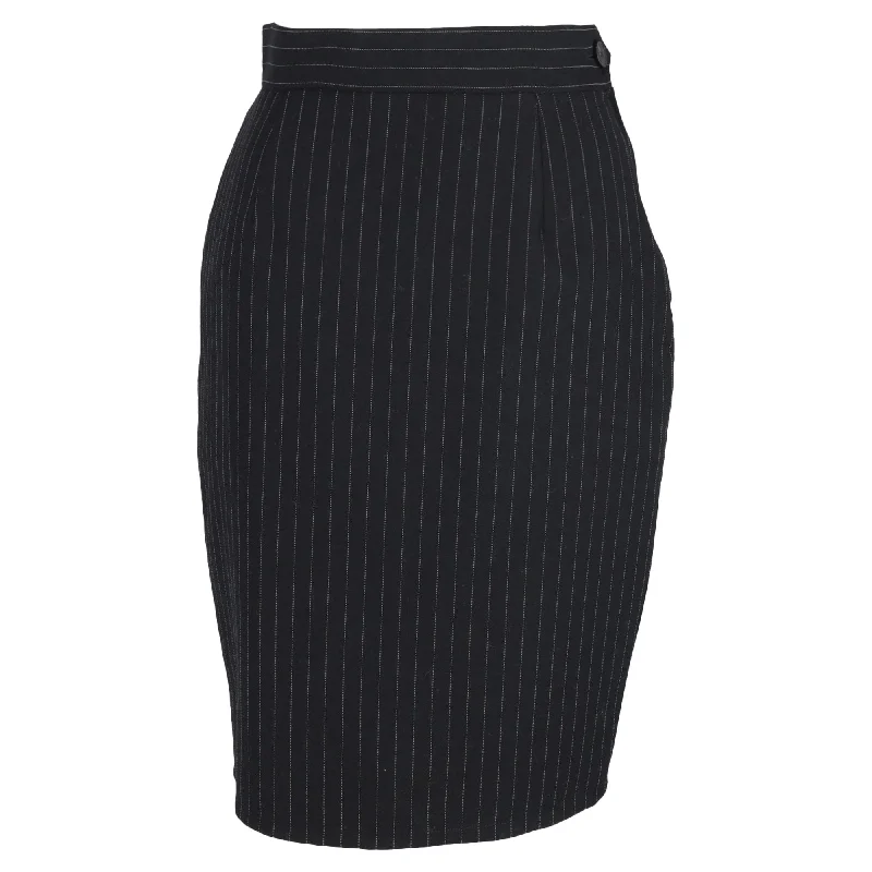 soft beige A-line skirts chic -Moschino Striped Pencil Skirt in Black Wool