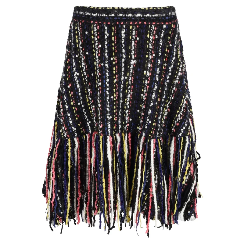 navy leather skirts edgy -MSGM Fringed Skirt in Black Wool