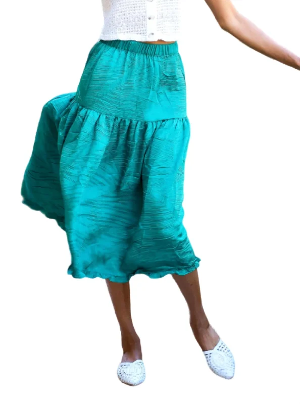 sage silk skirts luxurious -Oz Tiered Midi Skirt In Emerald Green