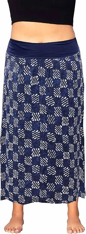 navy silk skirts flowy -Printed Maxi Skirt - Plus In Blue Tribal