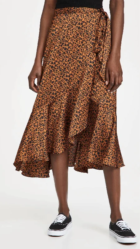 olive wrap skirts sleek -Printed Wrap Skirt In Leopard Print