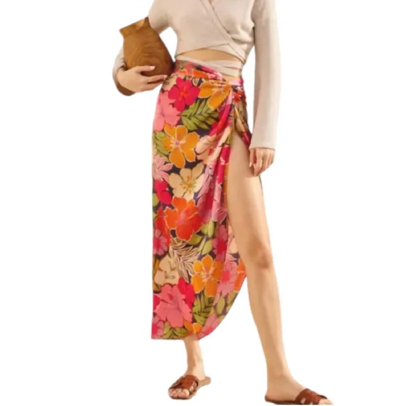 coral high waisted skirts stylish -Riding Waves Maxi Skirt In Hawaiian Garden