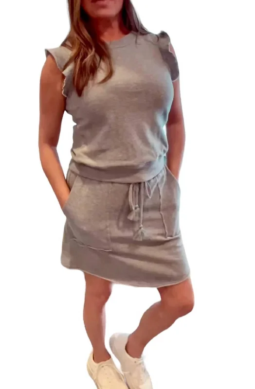 burnt orange denim skirts bold -Ruffle Sweat Top Skirt Set In Heather Gray