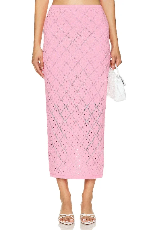 soft beige wrap skirts feminine -Solano Knit Midi Skirt In Bubble Gum